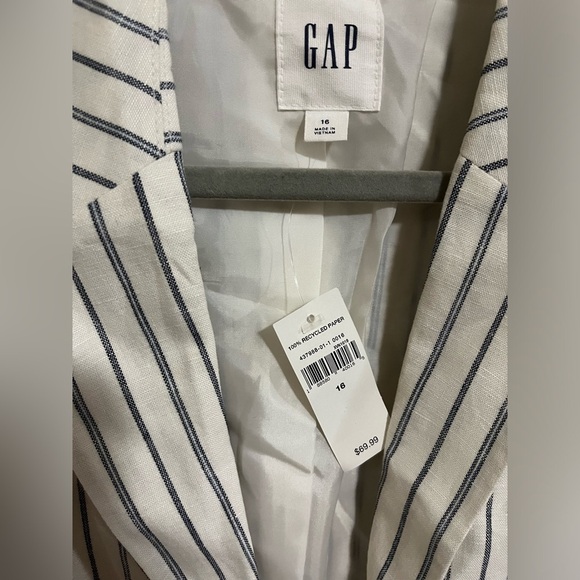 GAP NWT White Blue Striped Linen Blend Blazer Size 16 - Picture 3 of 3